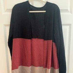 Waffle Knit Color Blocked Cardigan